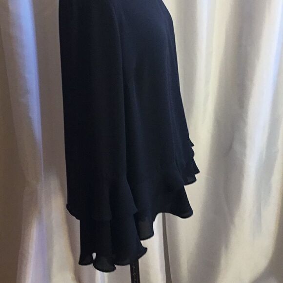 ANA semi sheer black blouse with ruffled button & sleeves in size L NWOT - Picture 6 of 10
